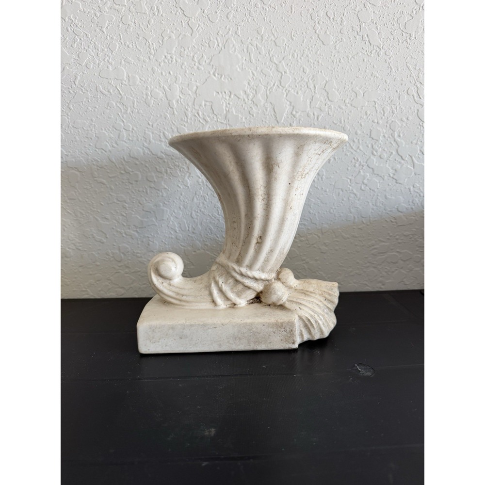 Vintage McCoy USA Pottery Cornucopia Vase Planter Horn of Plenty White MCM